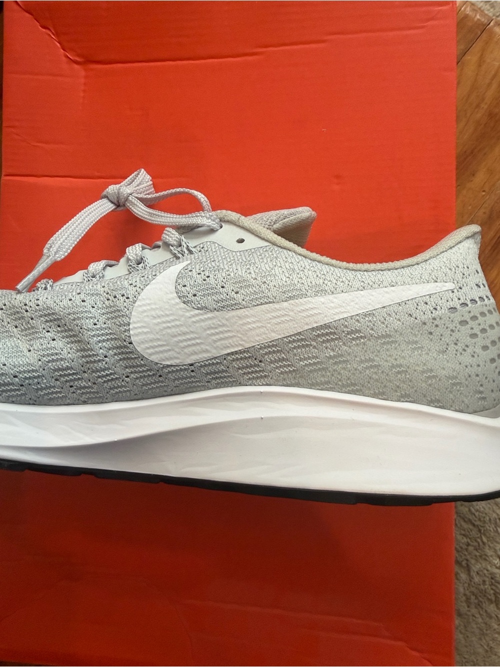 Nike Women's Light Grey Knit Running Sneakers with White Swoosh